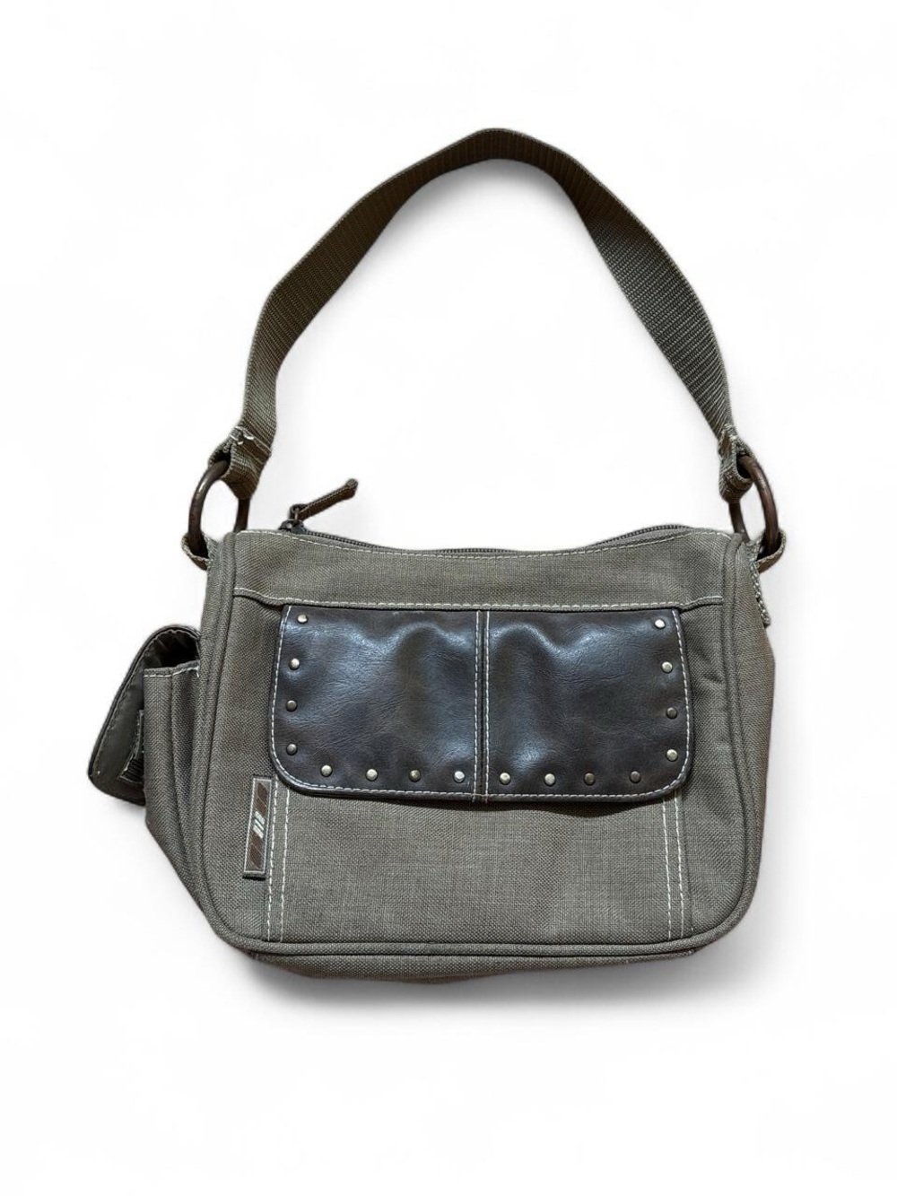 Vintage No Boundaries Canvas Shoulder Bag Olive Green Studded Y2K Purse